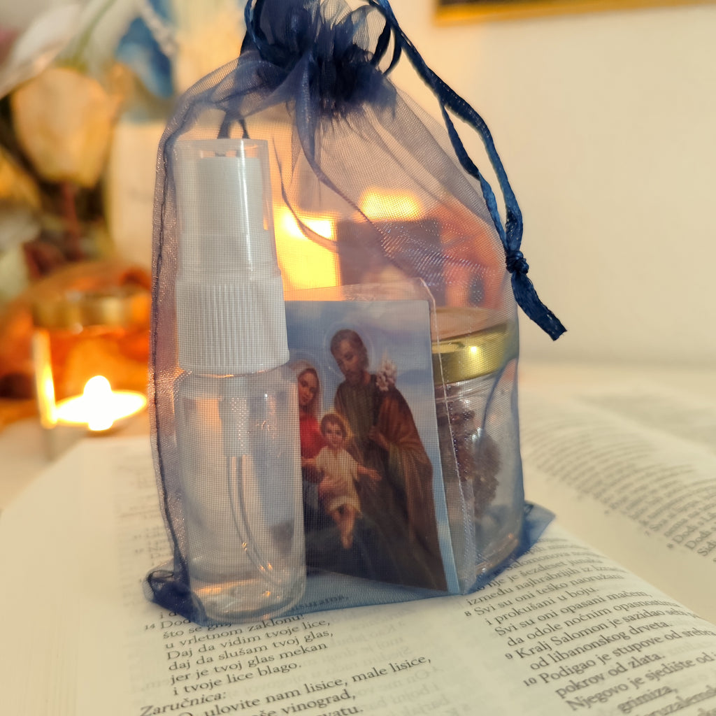 Poklon Paket za Blagoslov - Set sa vodom koja je miješana sa naedovim uljem predivnog mirisa i Tamjanom
