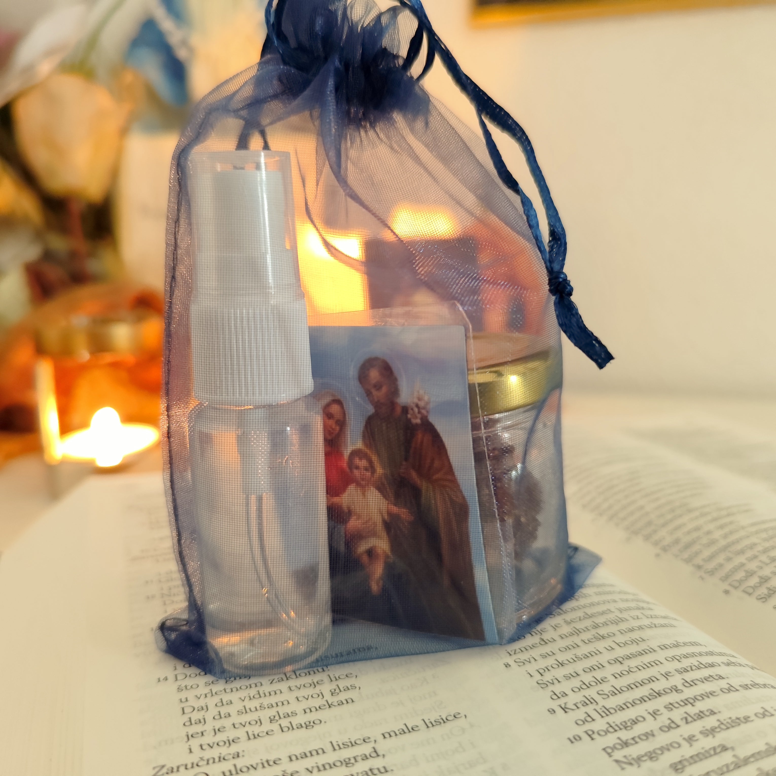 Poklon Paket za Blagoslov - Set sa vodom koja je miješana sa naedovim uljem predivnog mirisa i Tamjanom